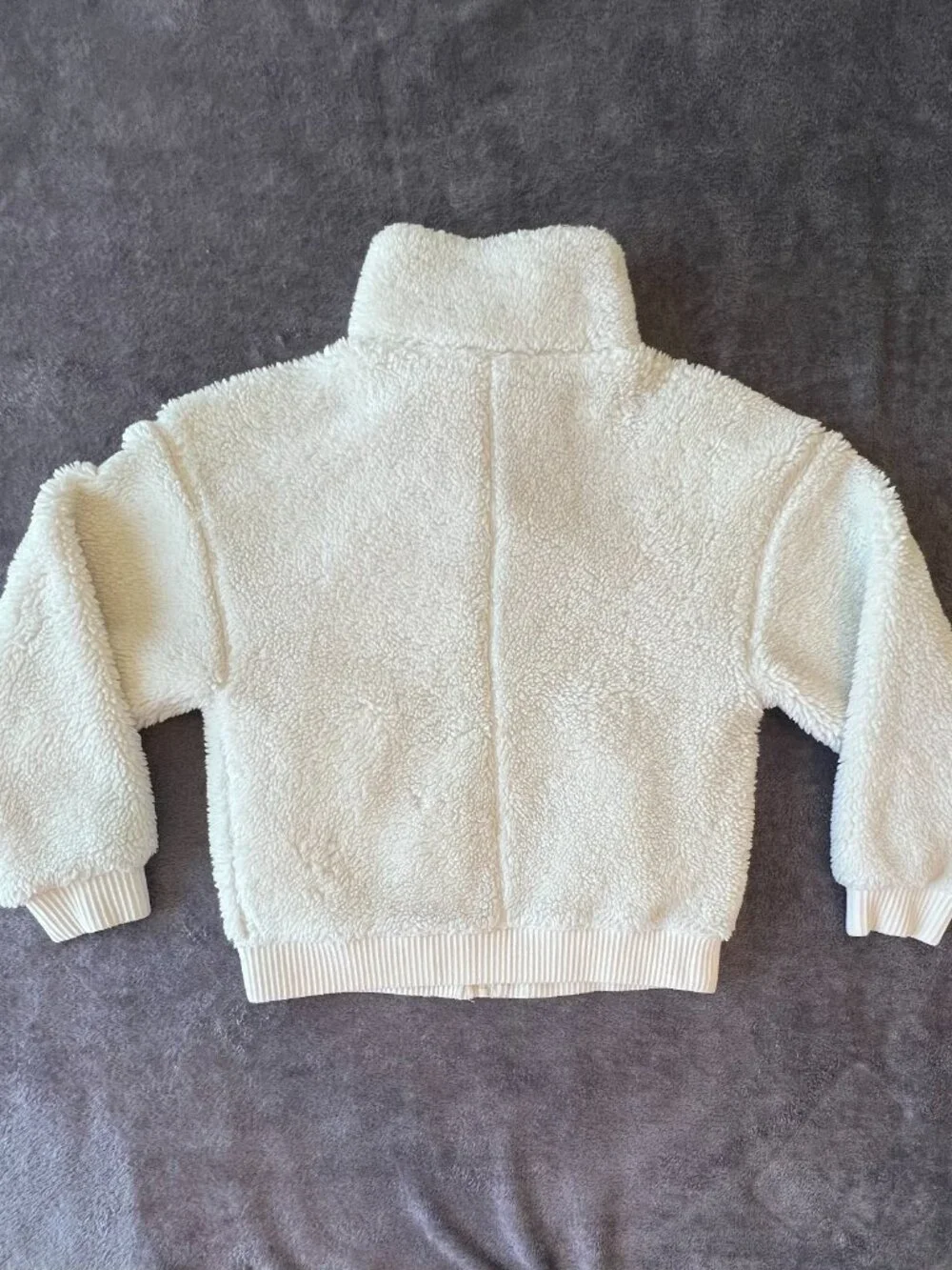 ALO YOGA Sherpa Varsity Bomber Jacket Size Small Ivory Off White Full Zip Coat